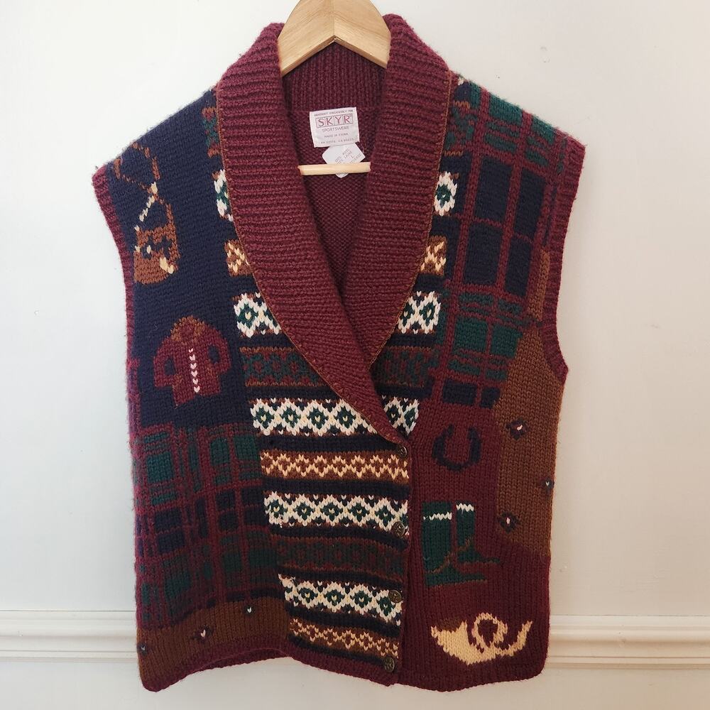 FLAW Vtg SKYR Sportswear Sweater Vest Sz Large Womens Wool Western Ski Buttonup